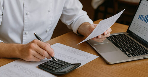 Chef revisando informes financieros