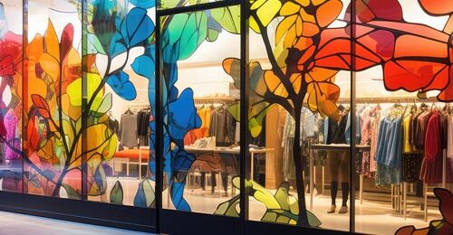 Vitrina colorida con diseño floral