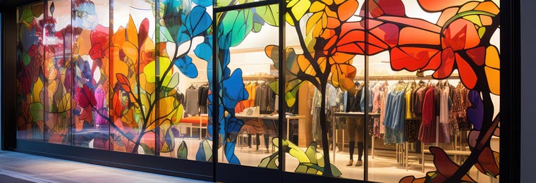 Vitrina colorida con diseño floral