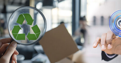 Reciclaje y tecnología en oficina moderna