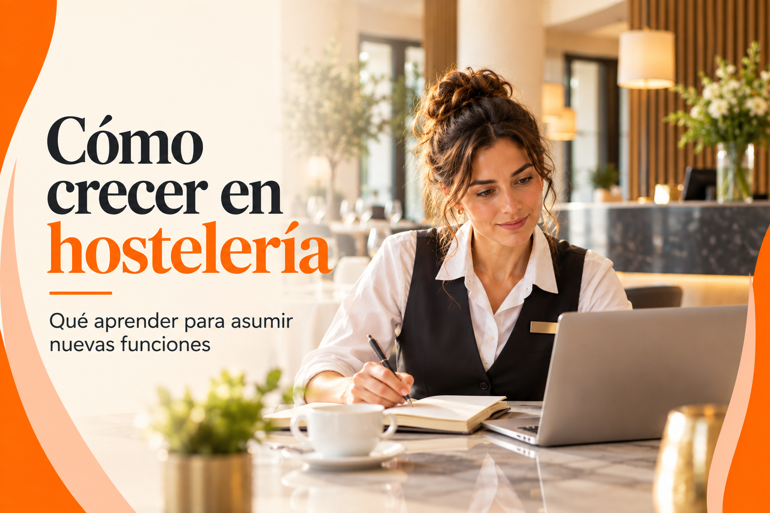 Profesional de hostelería consultando formación para asumir nuevas funciones.
