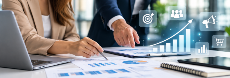 Estrategia empresarial con crecimiento y analisis